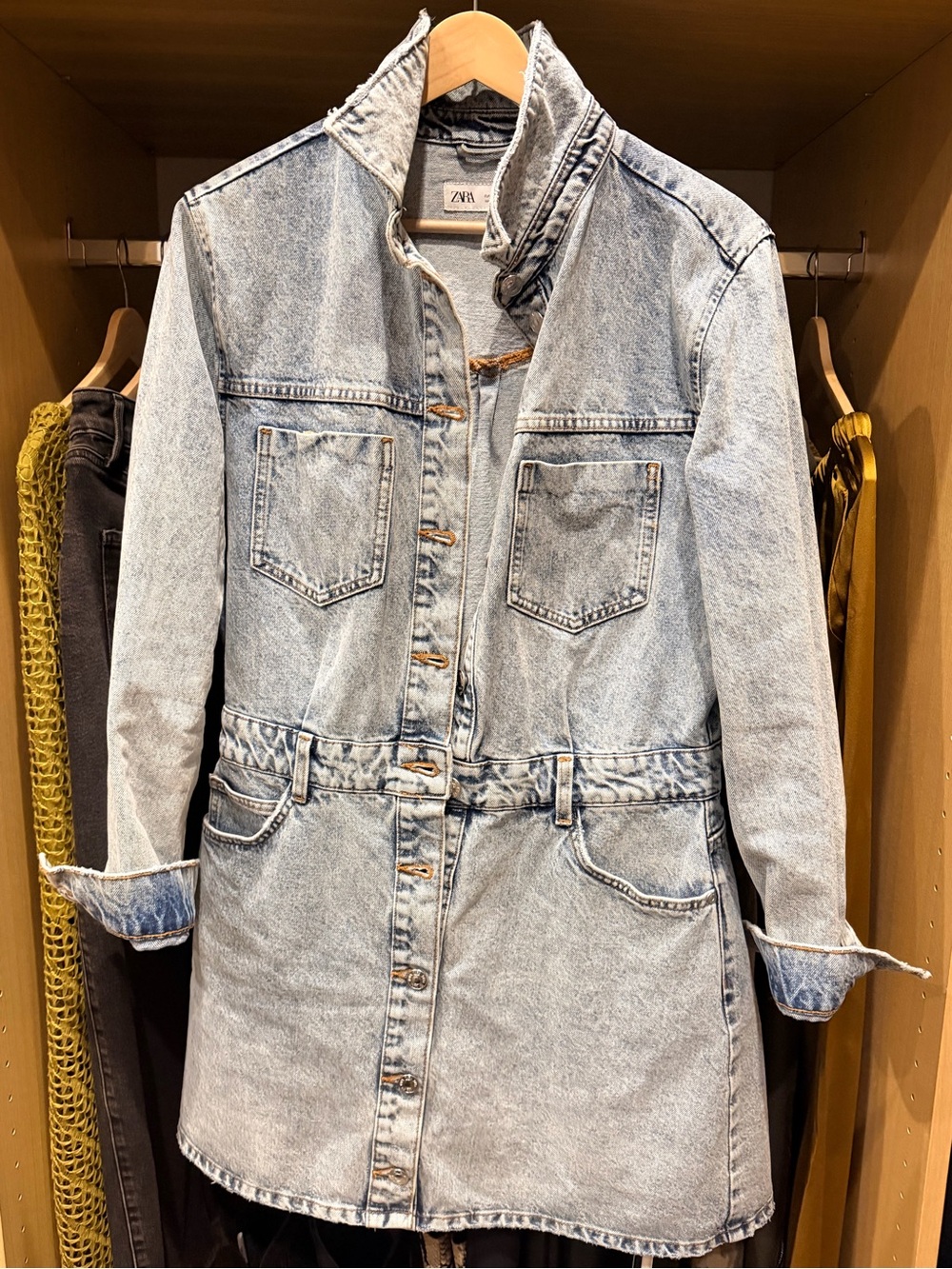 Zara Light Wash Denim Mini Dress - Light Blue